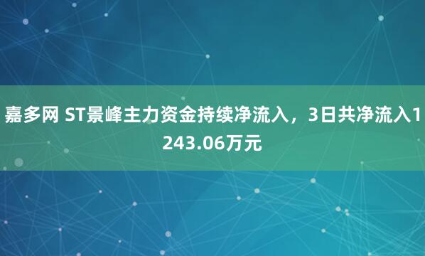 嘉多网 ST景峰主力资金持续净流入，3日共净流入1243.06万元