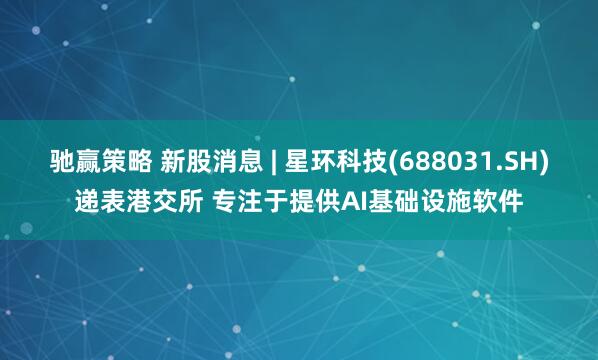 驰赢策略 新股消息 | 星环科技(688031.SH)递表港交所 专注于提供AI基础设施软件